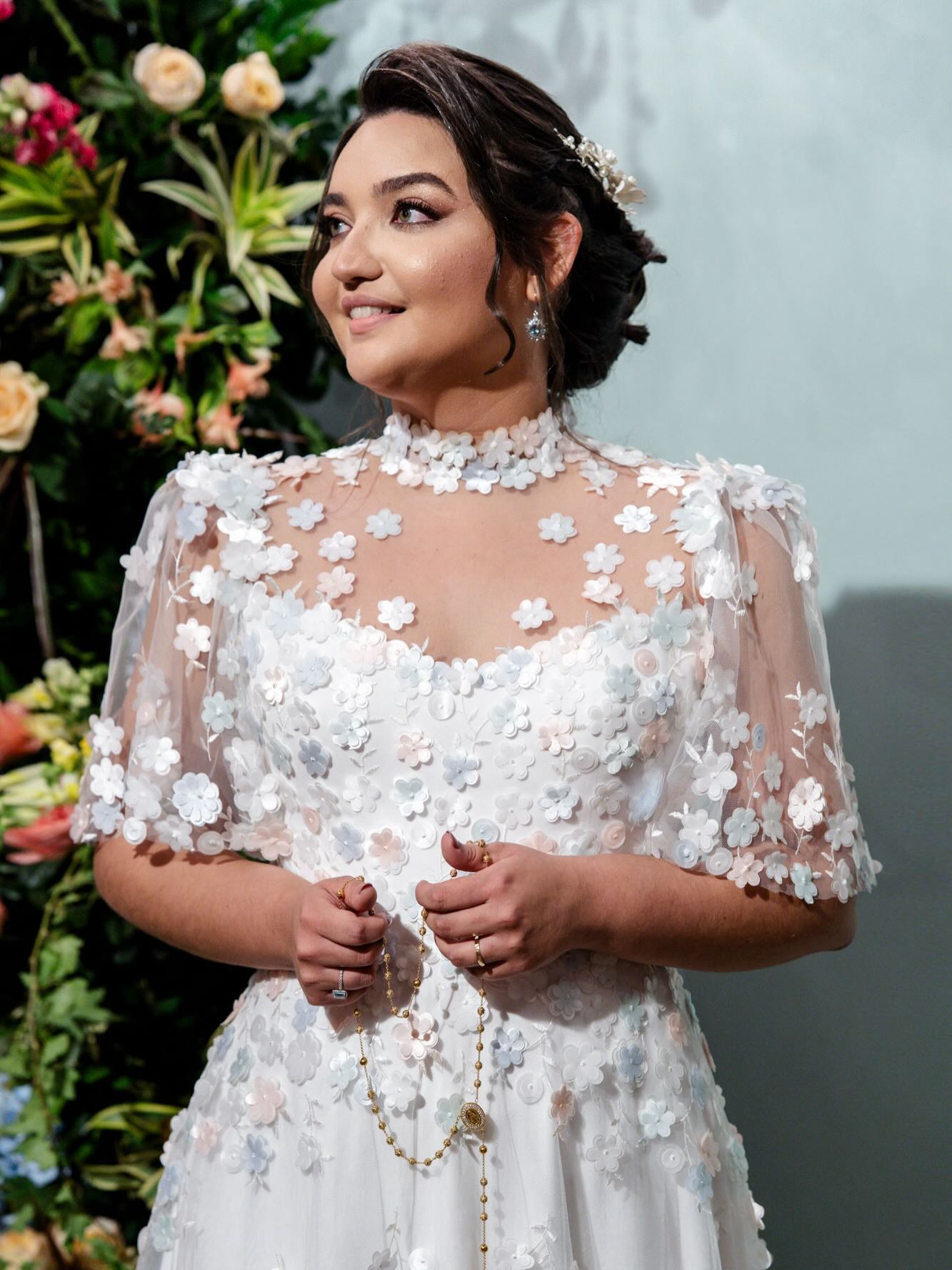 a line wedding dress with flutter sleeves Illusion High Neck Sleeve A-Line Bridal Gown Color:BUTTER YELLOW 71% Polyester COCKTAIL DRESSES chouyatou Women's Sexy Wrap