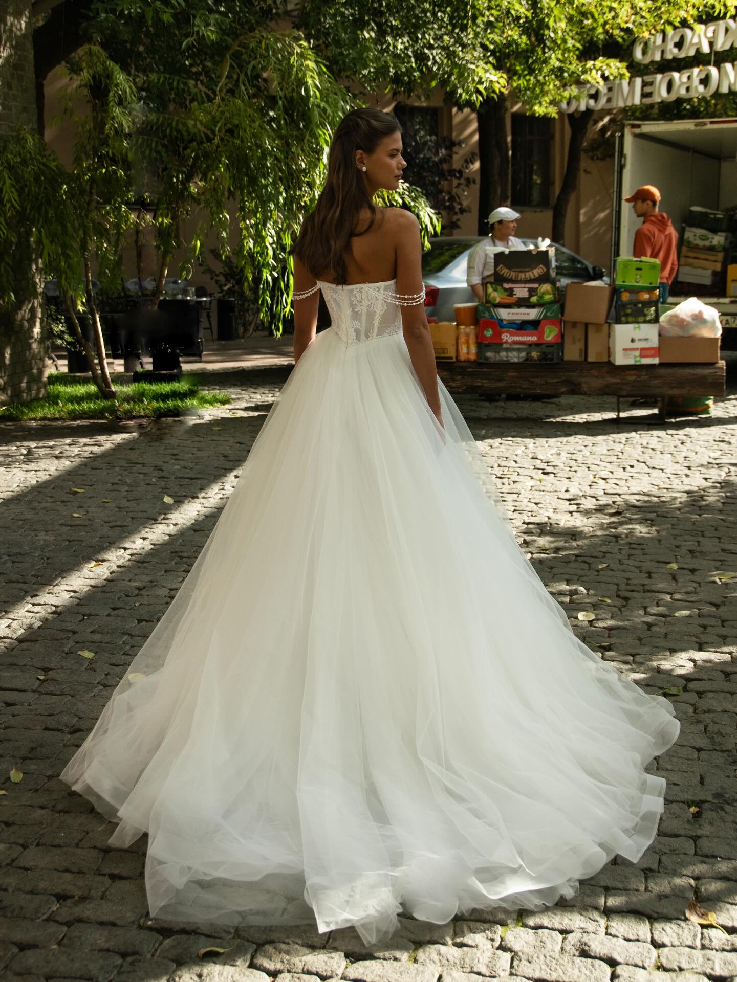Off-the-Shoulder Corset Ball Gown Wedding Dress