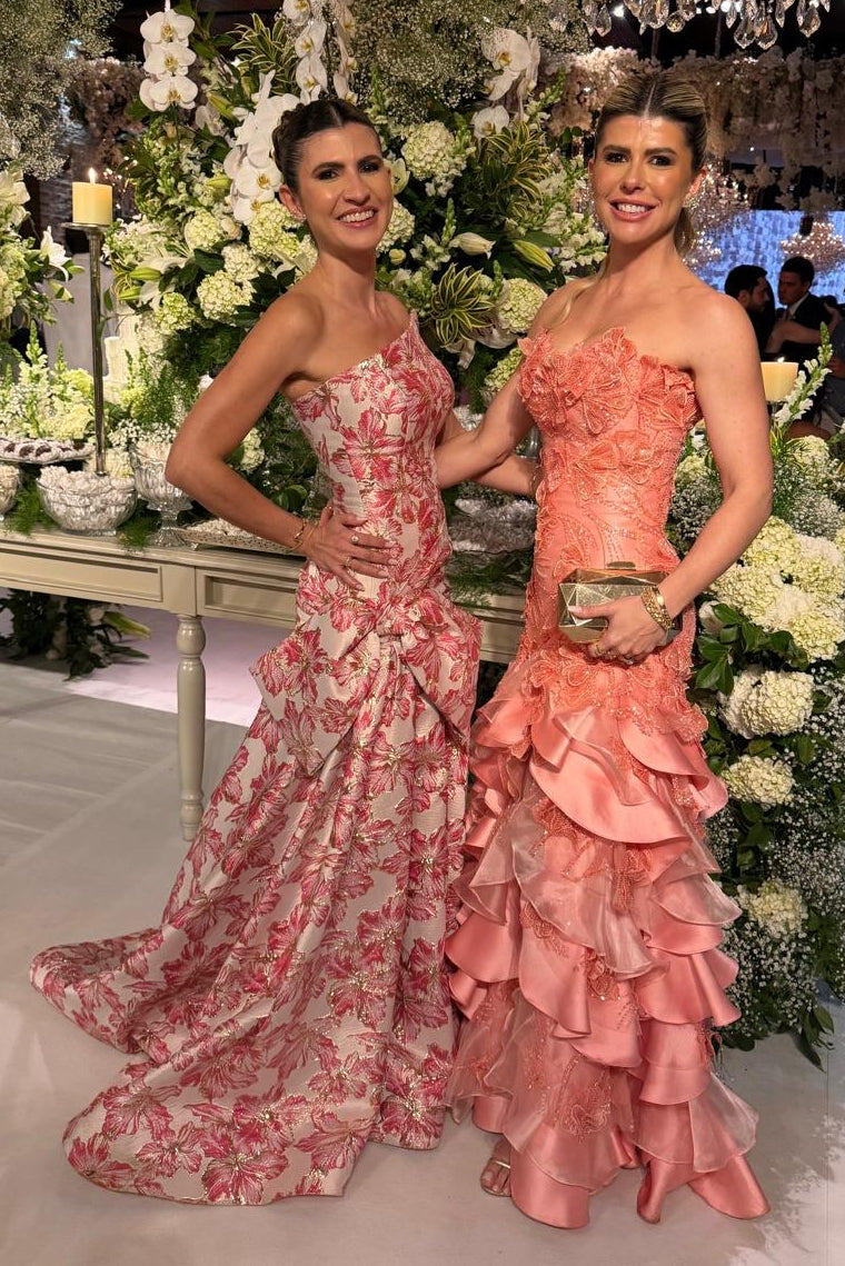 Strapless 3D Floral Tiered Ruffle Evening Gown