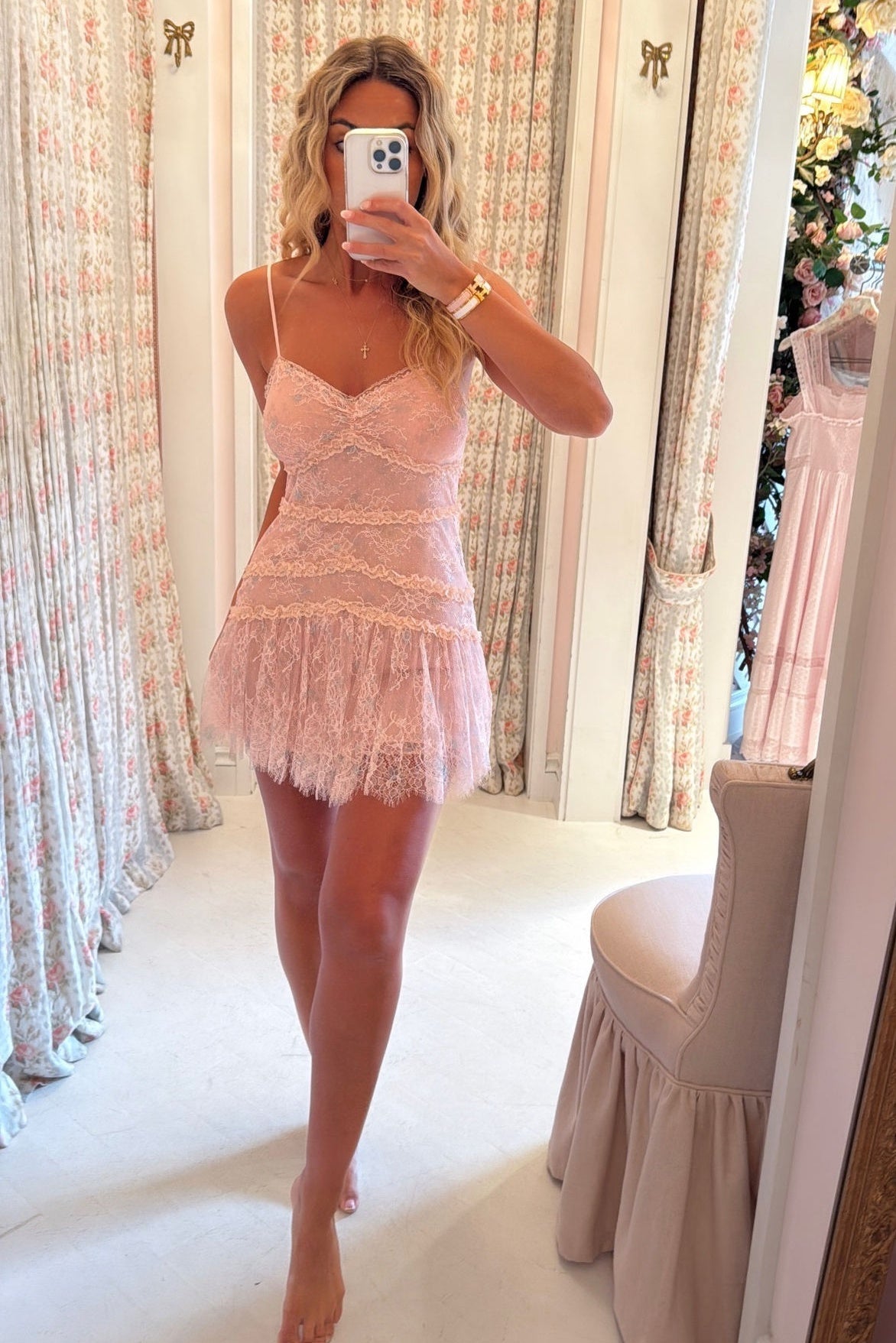Romantic Tiered Lace Spaghetti Strap Mini Dress