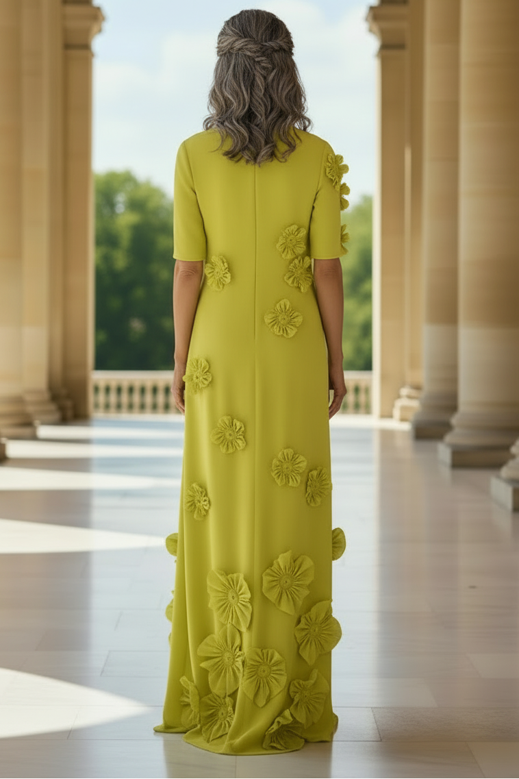 Elegant High Neck 3D Floral Column Evening Gown