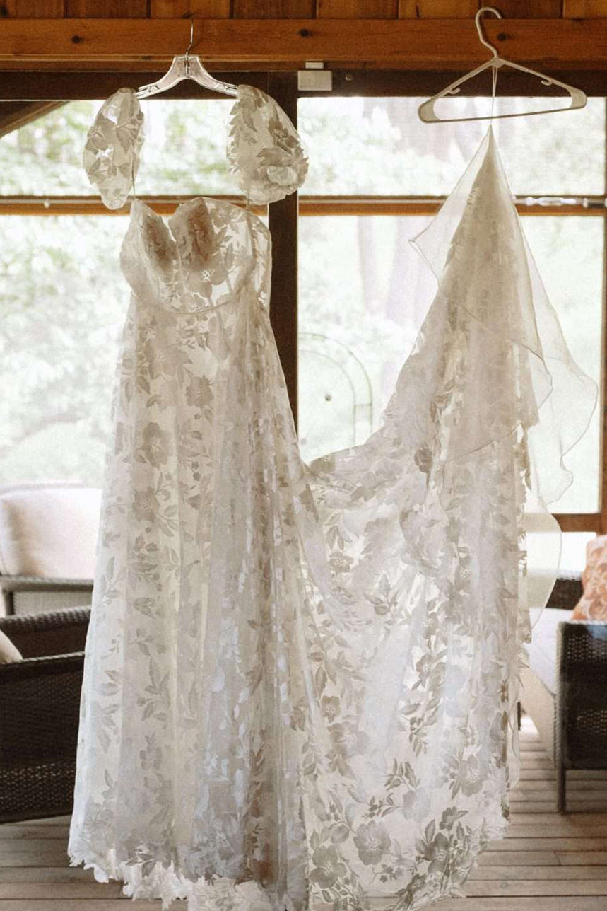 Off-the-Shoulder Floral Lace Corset Wedding Dress