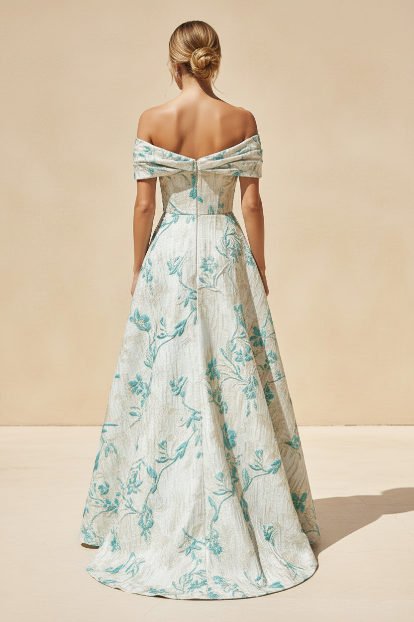 Off-the-Shoulder Jacquard A-Line Evening Gown