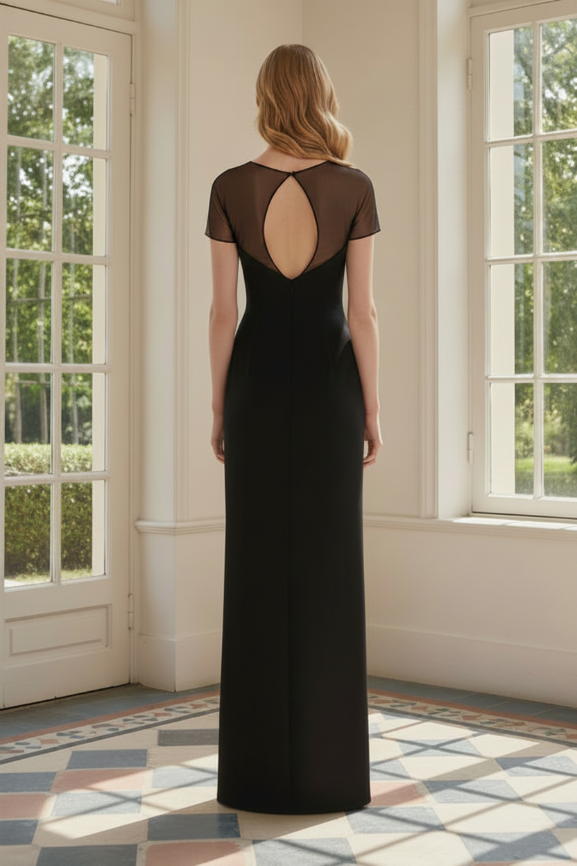 3D Floral Illusion Neckline Evening Gown