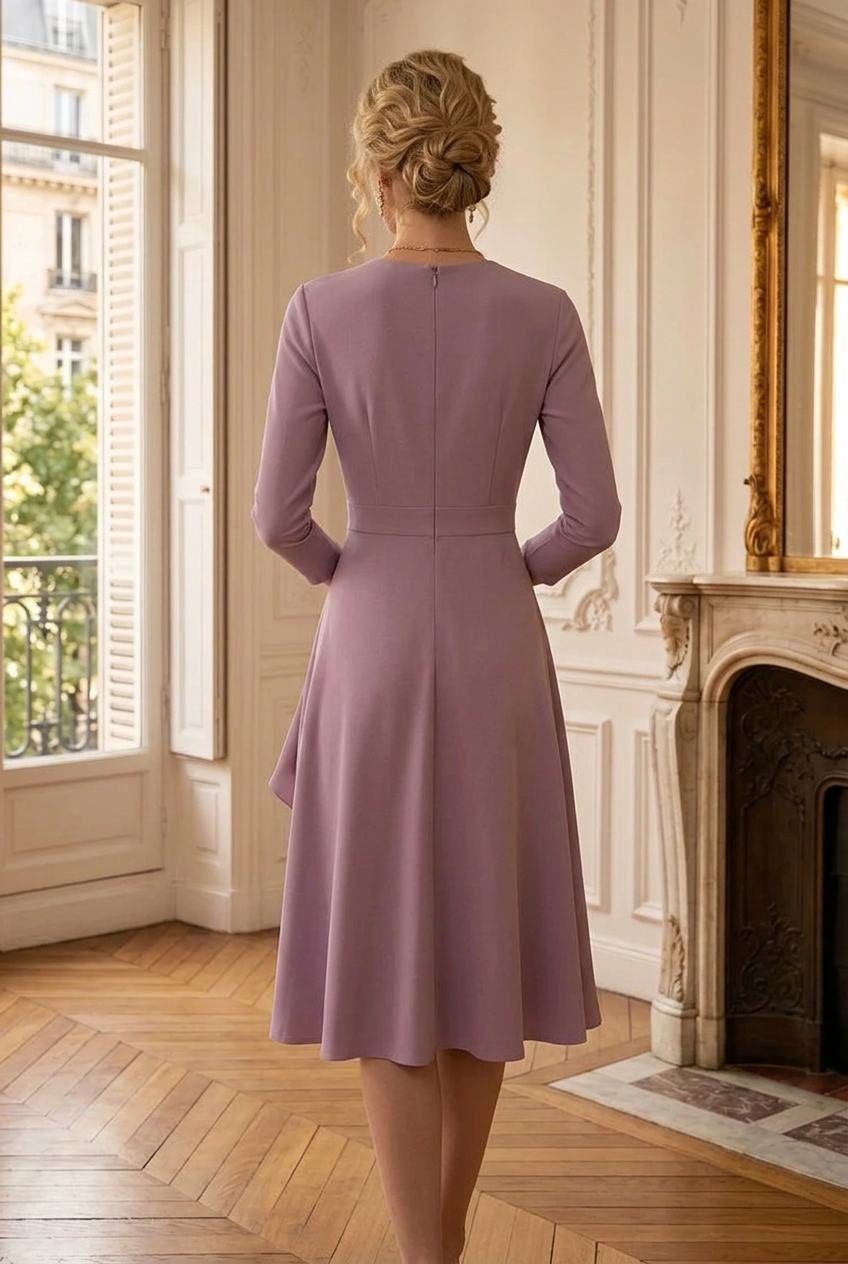 Pleated Surplice Midi Dress with Cascading Ruffle