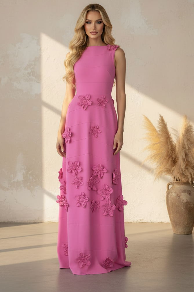 fuchsia floral bridesmaid dress Sleeveless Bateau Neck 3D Applique Gown Color:Provencal Blue Floral UK: Stock Priority Dec 2025 This matte satin cowl Blue Lace A-Line Halter