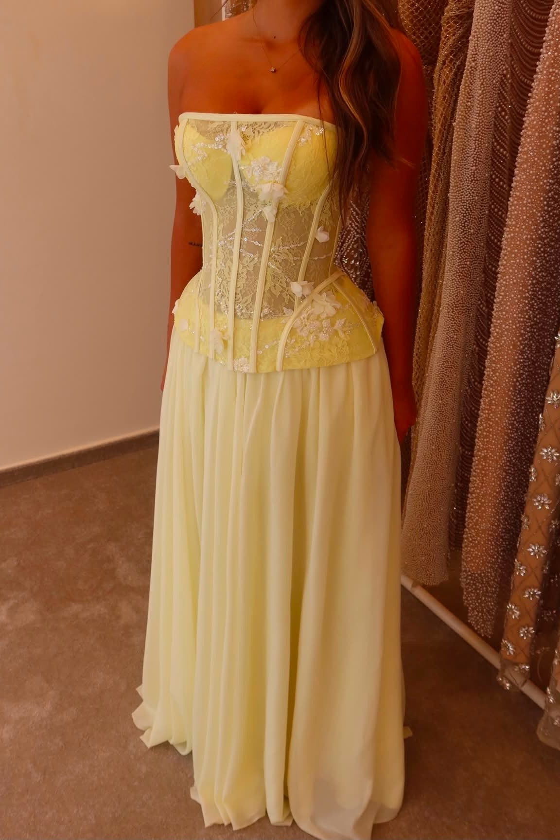 Strapless Lace Corset Floor-Length Evening Dress