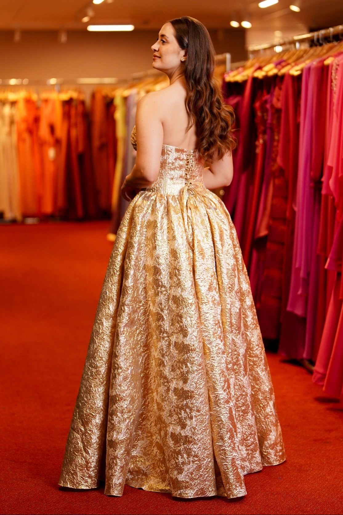 Strapless Jacquard Ball Gown with Corset Bodice