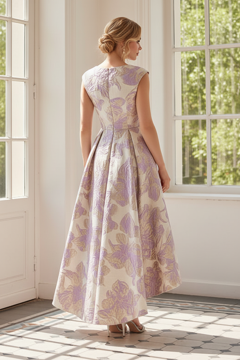 Floral Jacquard High-Low Midi Dress