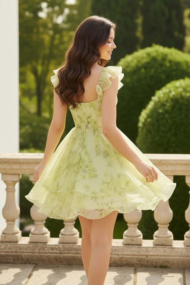 Floral Organza Tiered Ruffle Mini Dress