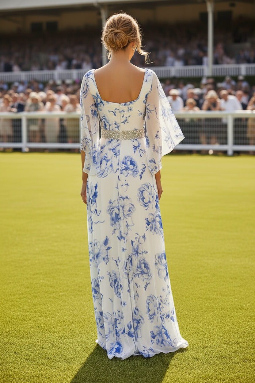 Floral Beaded Waist Maxi Dress