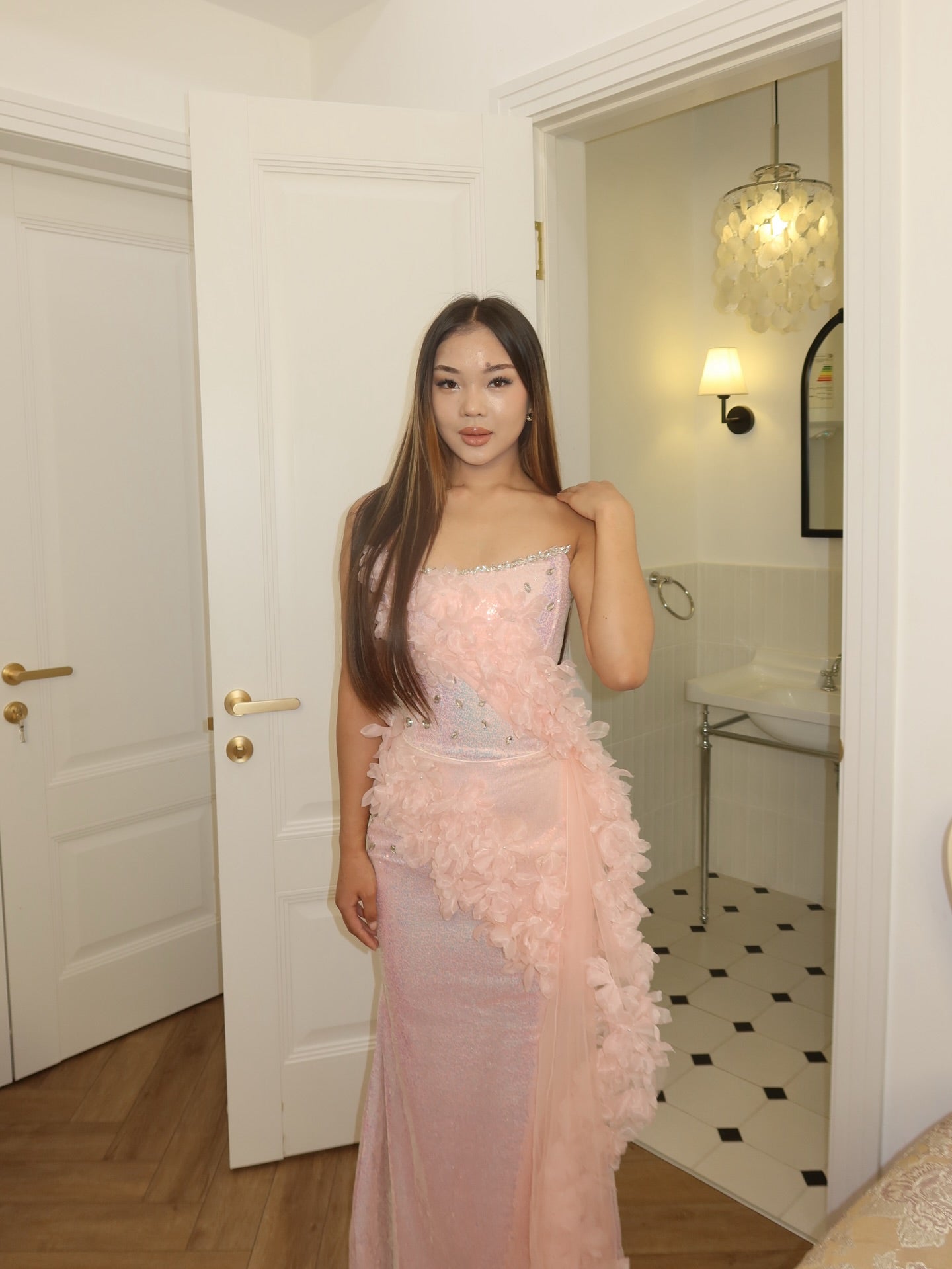 Strapless Corset Mermaid Gown with 3D Flowers