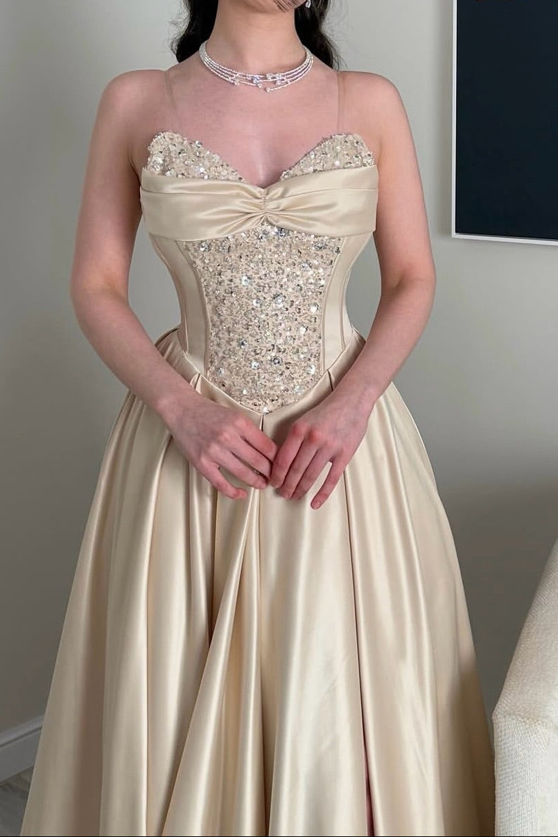 Beaded Corset Evening Gown with Front Slit