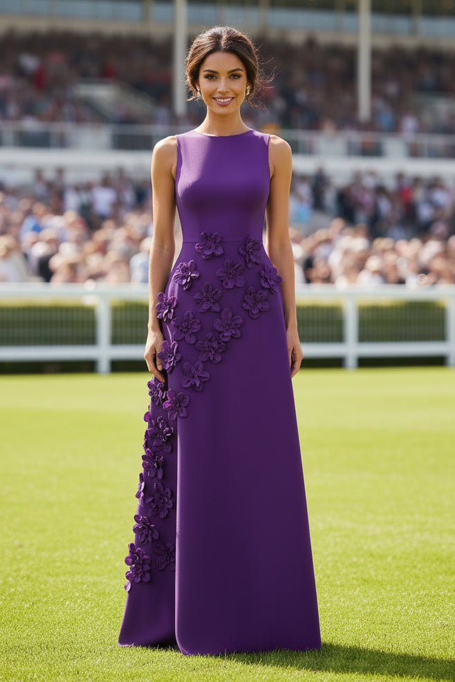 Sleeveless 3D Floral Applique A-Line Evening Gown