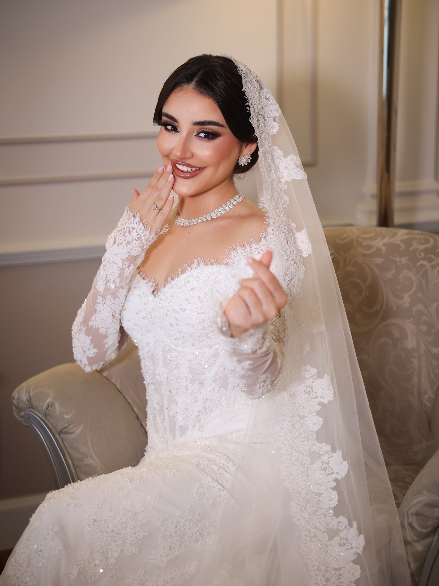 Off-the-Shoulder Lace Long Sleeve Mermaid Wedding Dress