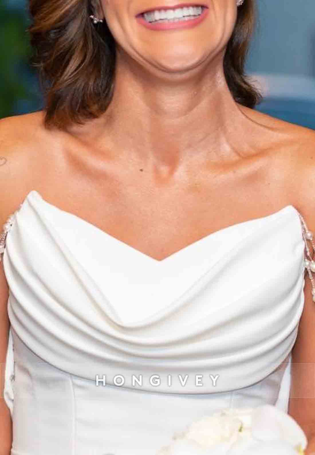 Pleated Pearls Strapless Low Back Ruched Court Train Wedding Dresses