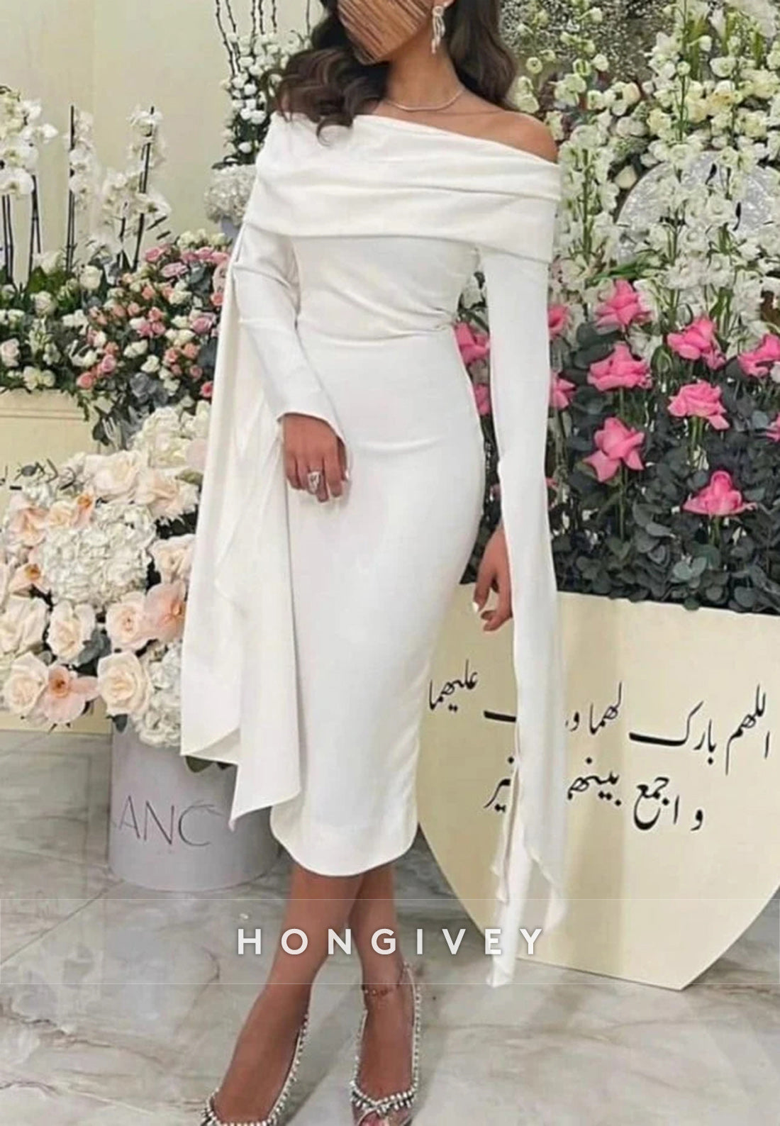 Off the Shoulder Column Long Sleeve Evening Formal Dresses