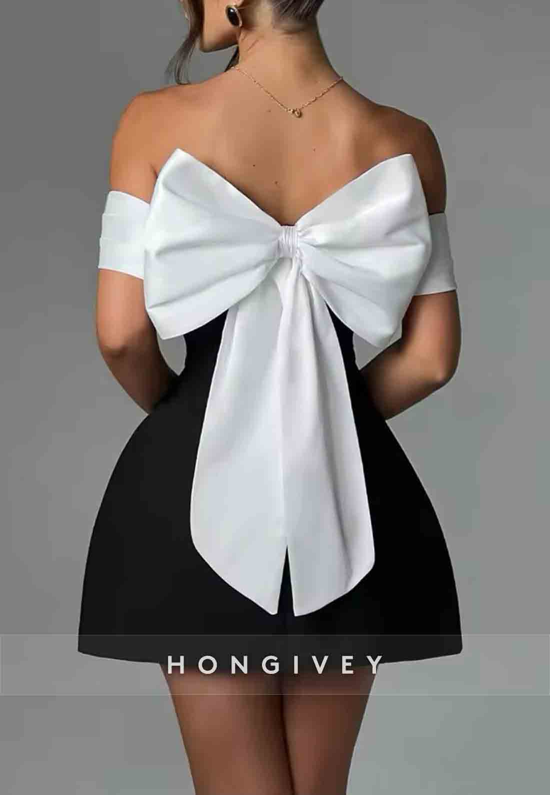 Bowknot Off the Shoulder party Mini Low Back Party Homecoming Dresses