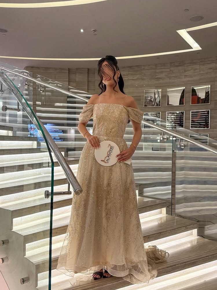 Luxury Off the Shoulder A-Line Sleeveless Beaded Sparkle Evening Dress