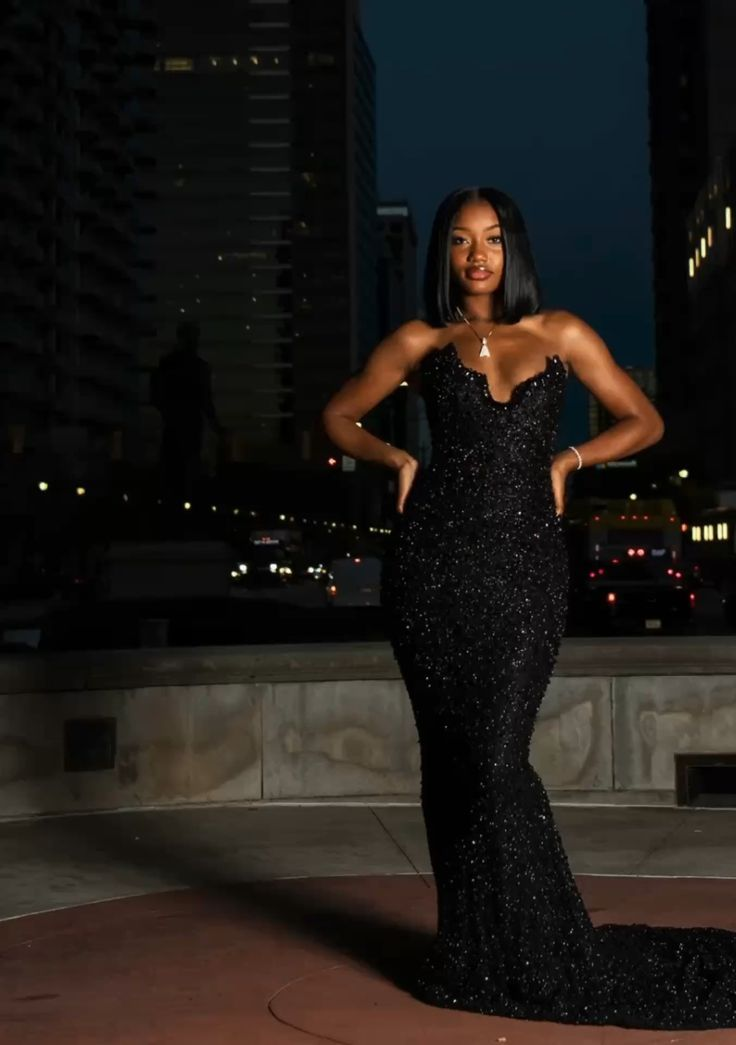 Black Strapless Mermaid Long Prom Dress Evening Gown