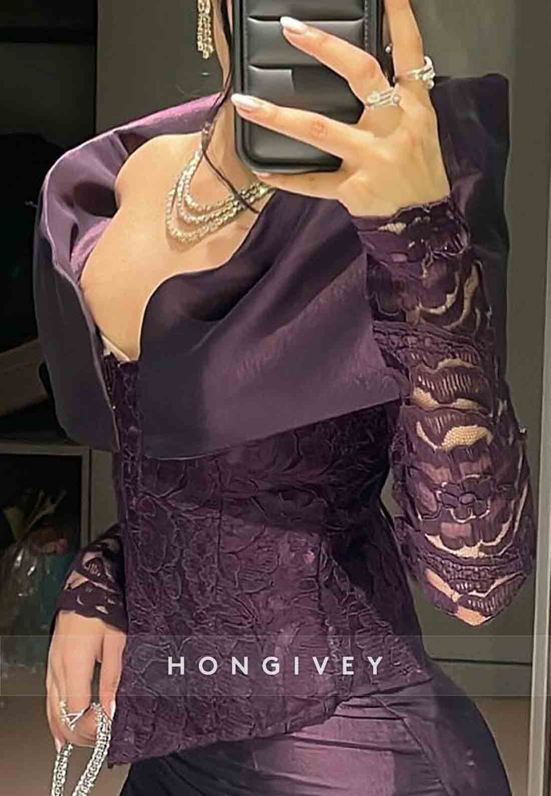 Elegant Off-Shoulder Long Sleeves Trumpet Pleated Floor-Length Evening Gowns