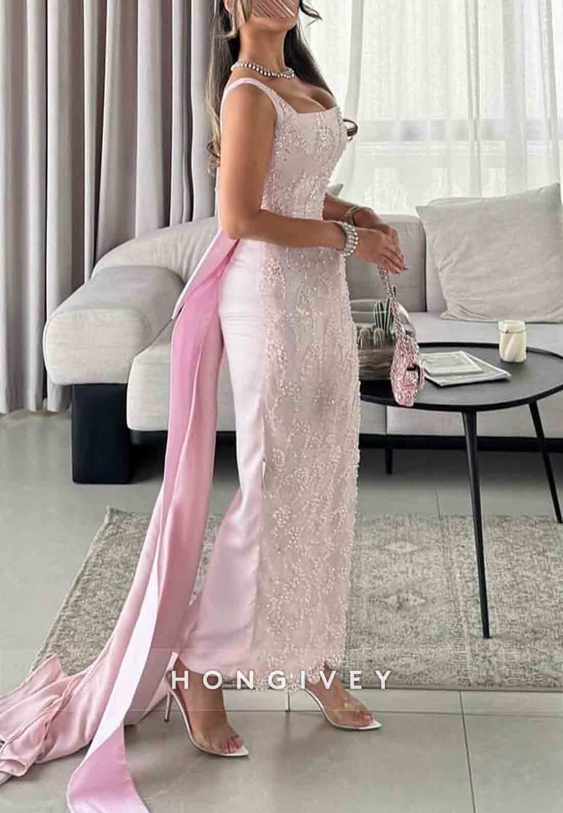 Bowknot Sheath Ankle-Length Cap Straps Beading Sleeveless Evening Gowns