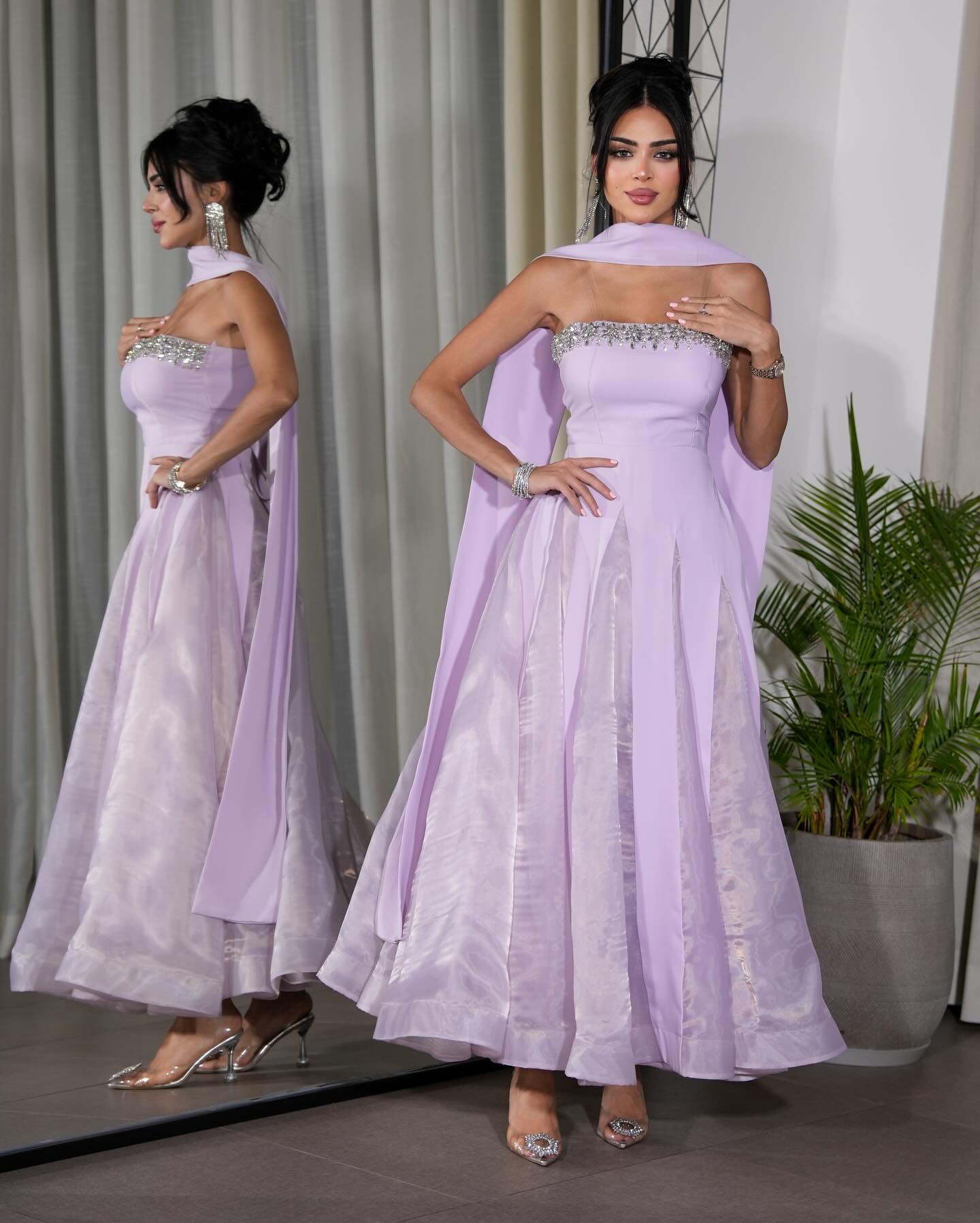 Beaded Strapless Sleeveless Shawl A-Line Ankle-Length Evening Dress