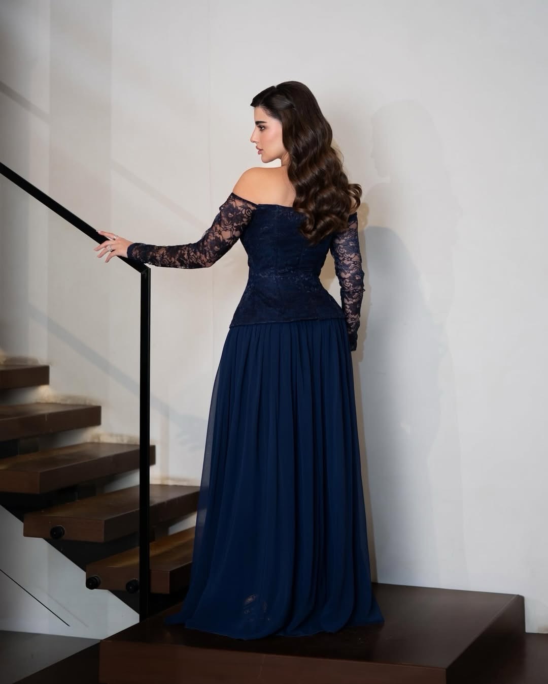 Elegant Off the Shoulder Lace Long Sleeve A-Line Evening Dress