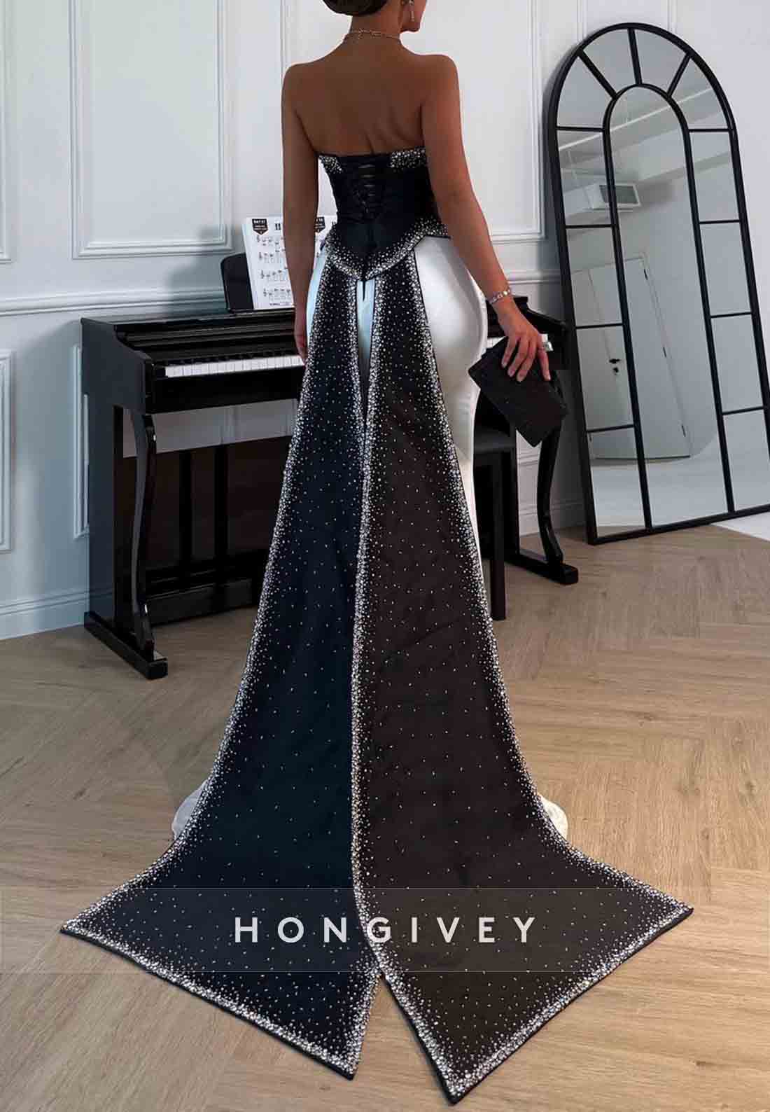 Mermaid Sweep Train Strapless Crisscross Back Low Back Elegant Evening Gowns