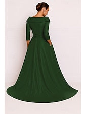 Elegant V-Neck 3/4 Sleeve A-Line Floor-Length Side Slit Evening Dress