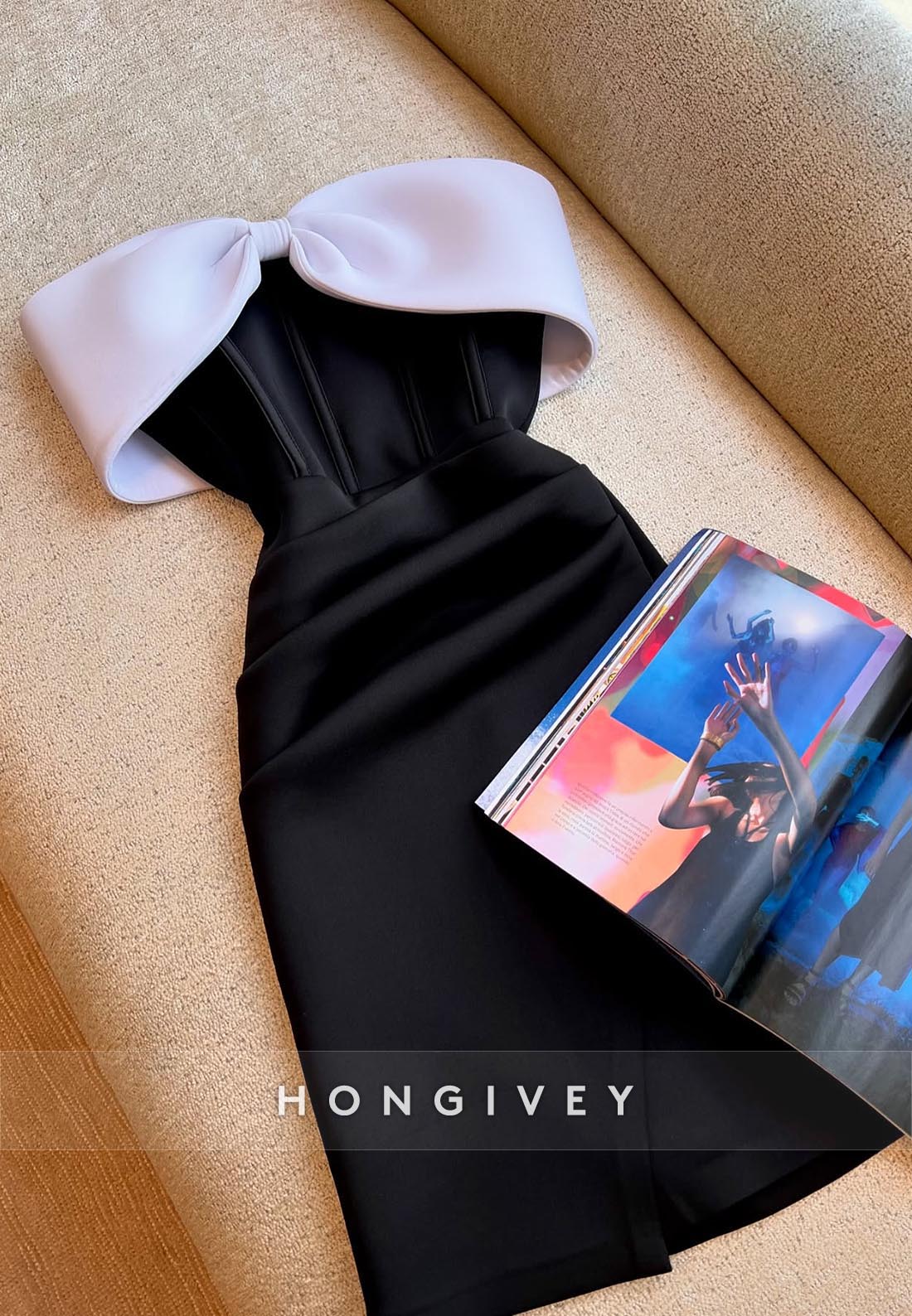 Black Simple Sheath Short Party Dresses Off the Shoulder Bowknot Pleat Black Simple Sheath Short Party Dresses Off the Shoulder Bowknot Pleat