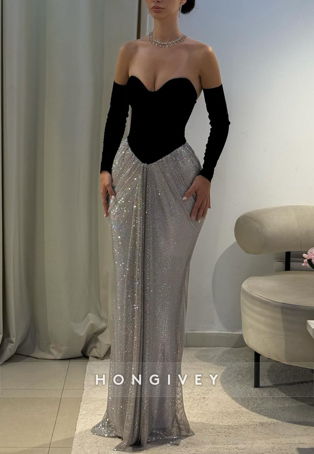 Sweetheart Sheath Glitter Floor-Length Evening Gown with Ruffles