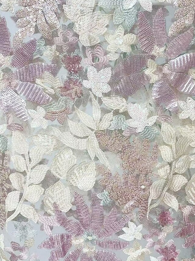 Sparkle Sequins Floral Print Flowers 3/4 Sleeve Mermaid Evening Dress