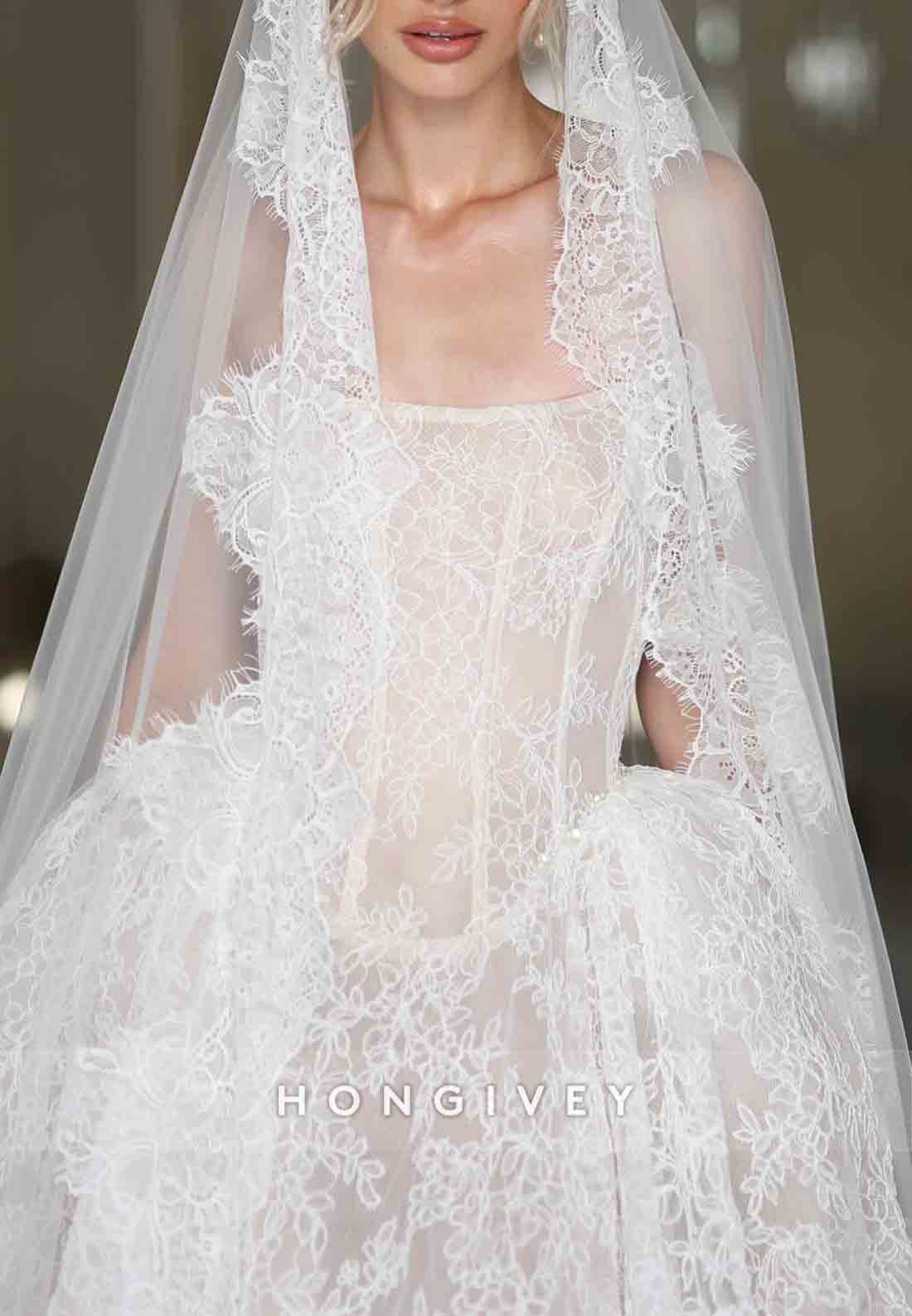 Strapless Lace Princess Court Train Bridal Gown Empire Wedding Dresses