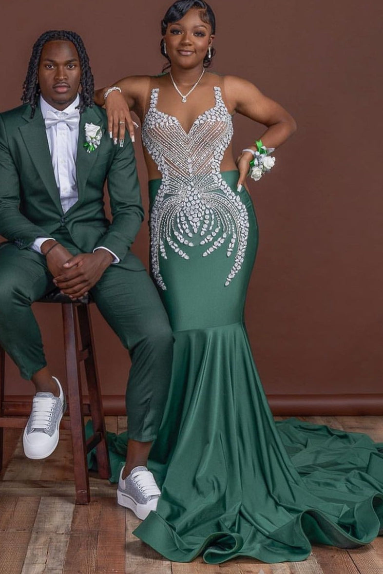 dark green mermaid prom dresses Floor length with Silver Beads aca Color:Black/White 7446 evening party or any Couture Club Midi Evening