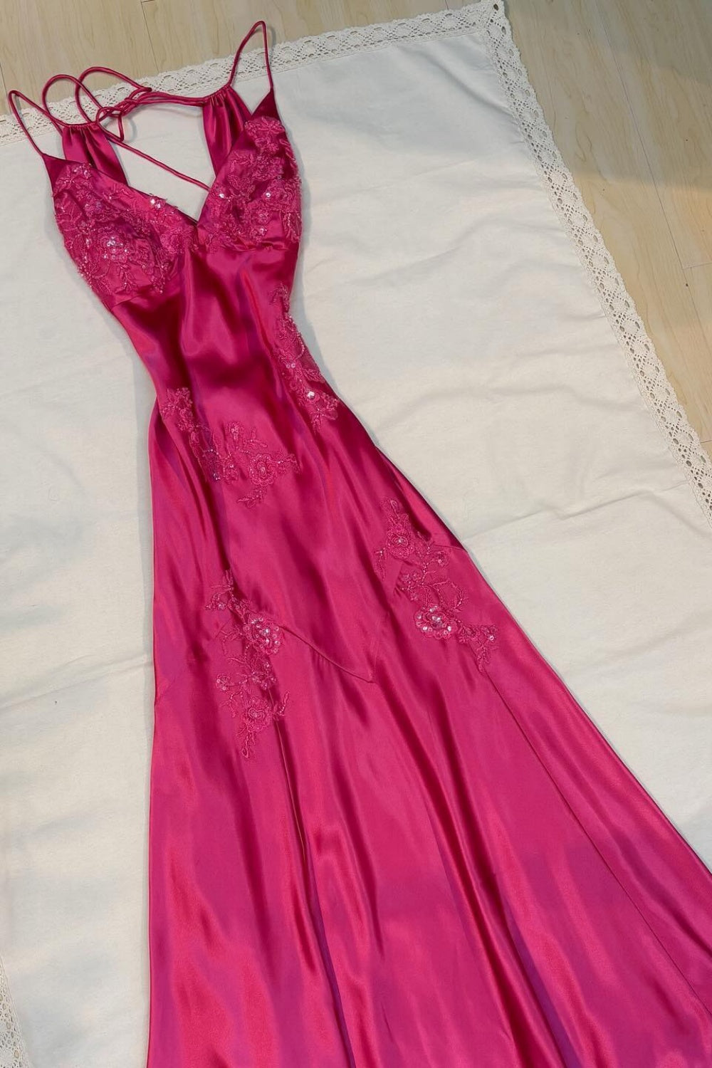 Lime Green Appliques Soft Satin Long Party Dress