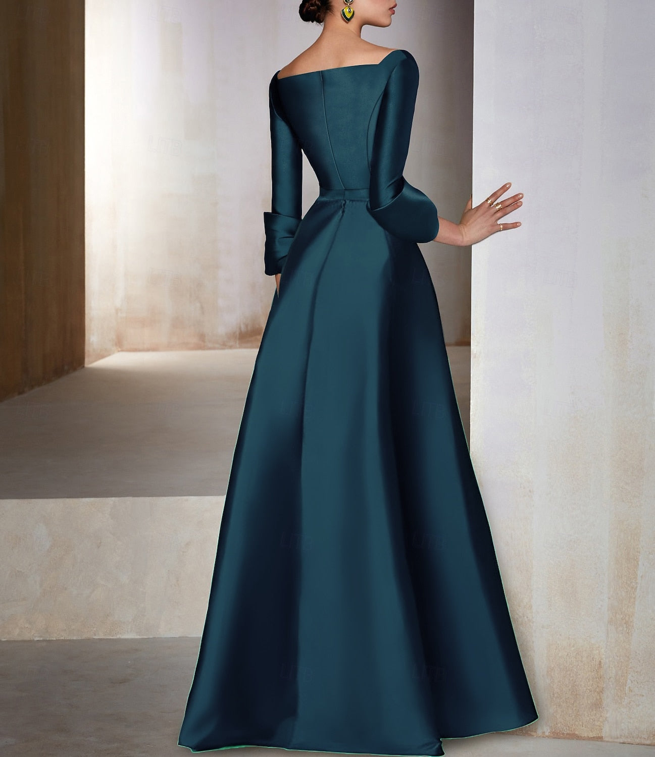 Elegant 3/4 Sleeve A-Line Women Floor-Length Evening Dress