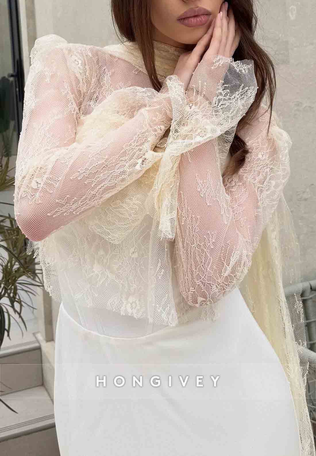 Lace Floor-Length Simple Mermaid Long Sleeves Evening Gowns