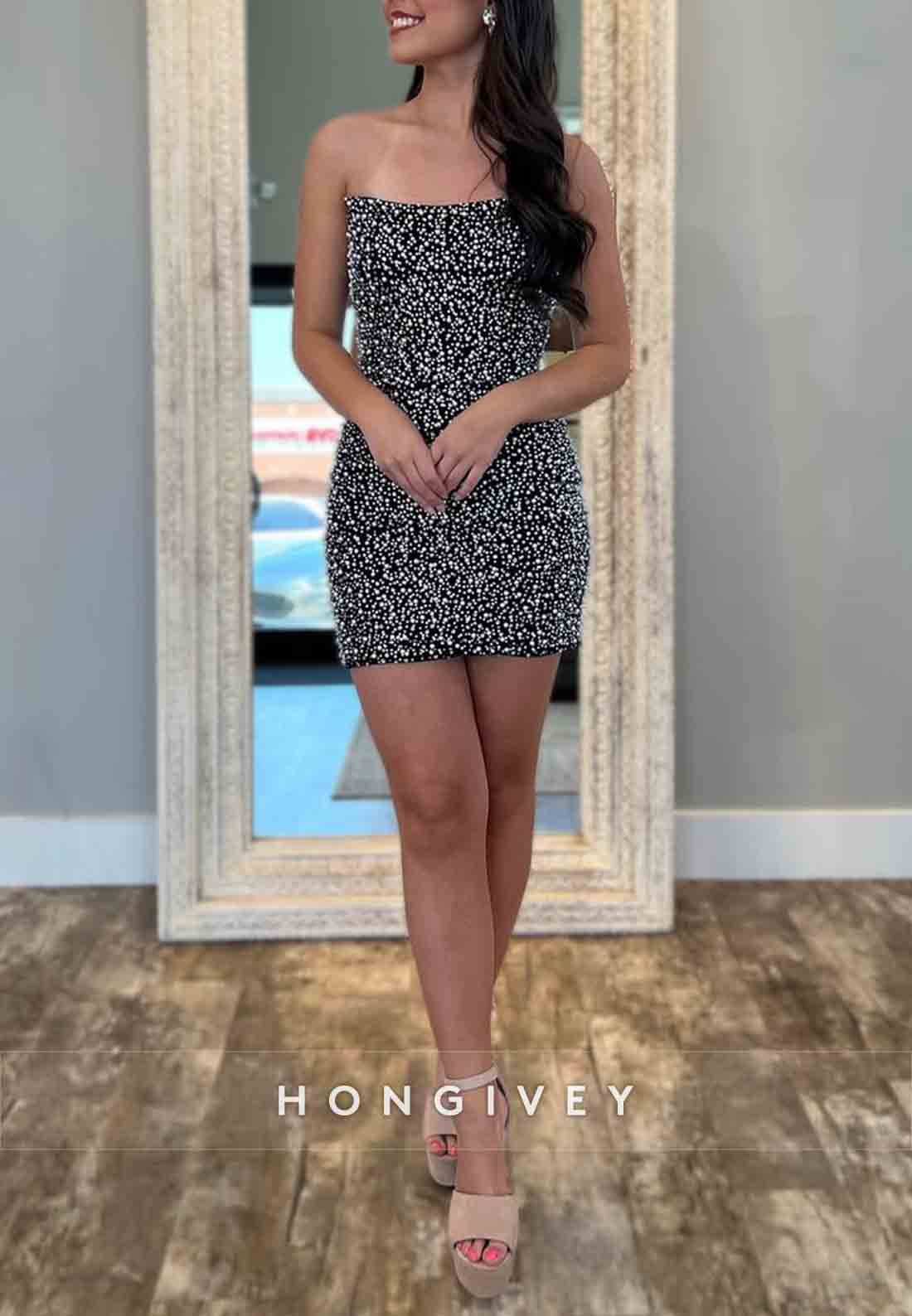 Simple Sleeveless Glitter Sheath Strapless Mini Homecoming Dresses