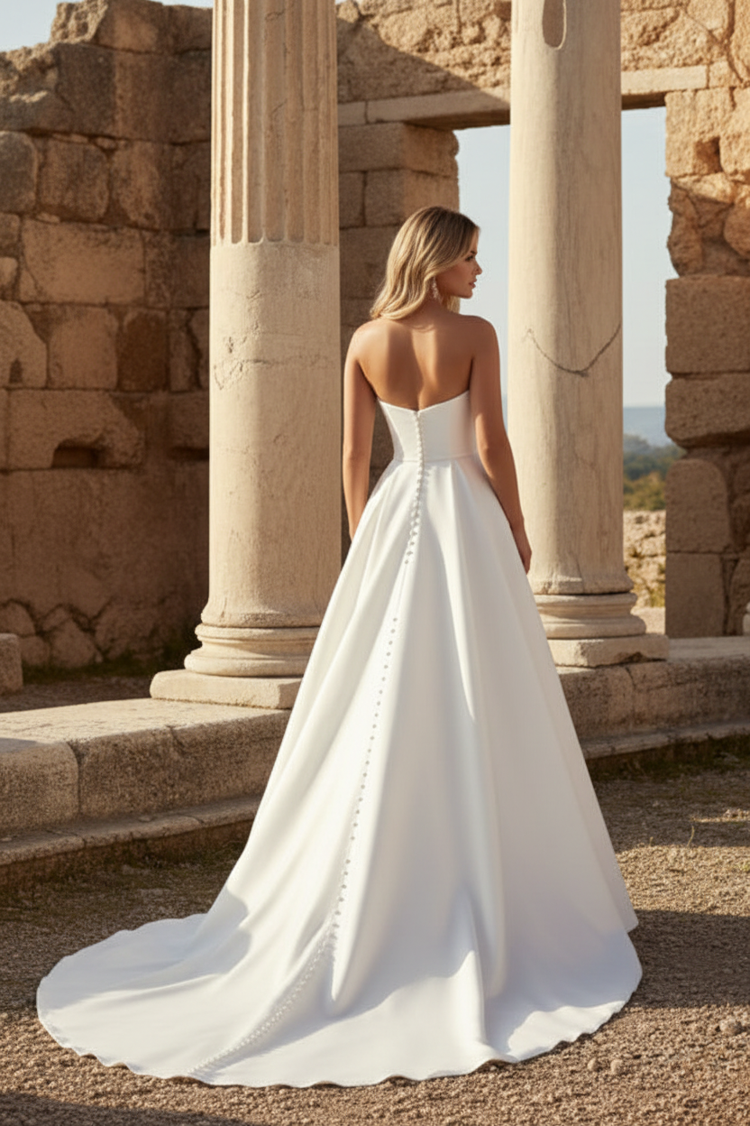 Elegant Satin A-Line Wedding Dress with Ruched Sweetheart Bodice Floral Appliqué