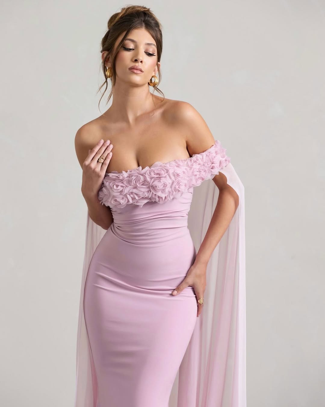 Off-The-Shoulder Sleeveless Strapless Square Mermaid Prom Dress With Handmade Flower