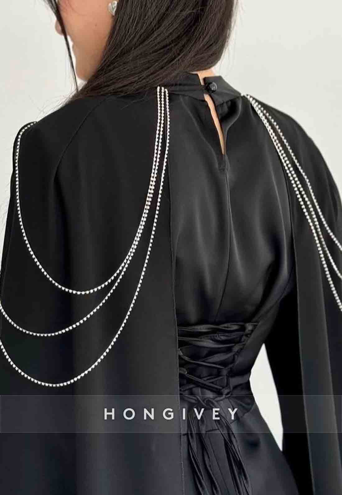 Long Sleeves Pleated Halter Elastic Satin Tie Back Column Evening Gowns