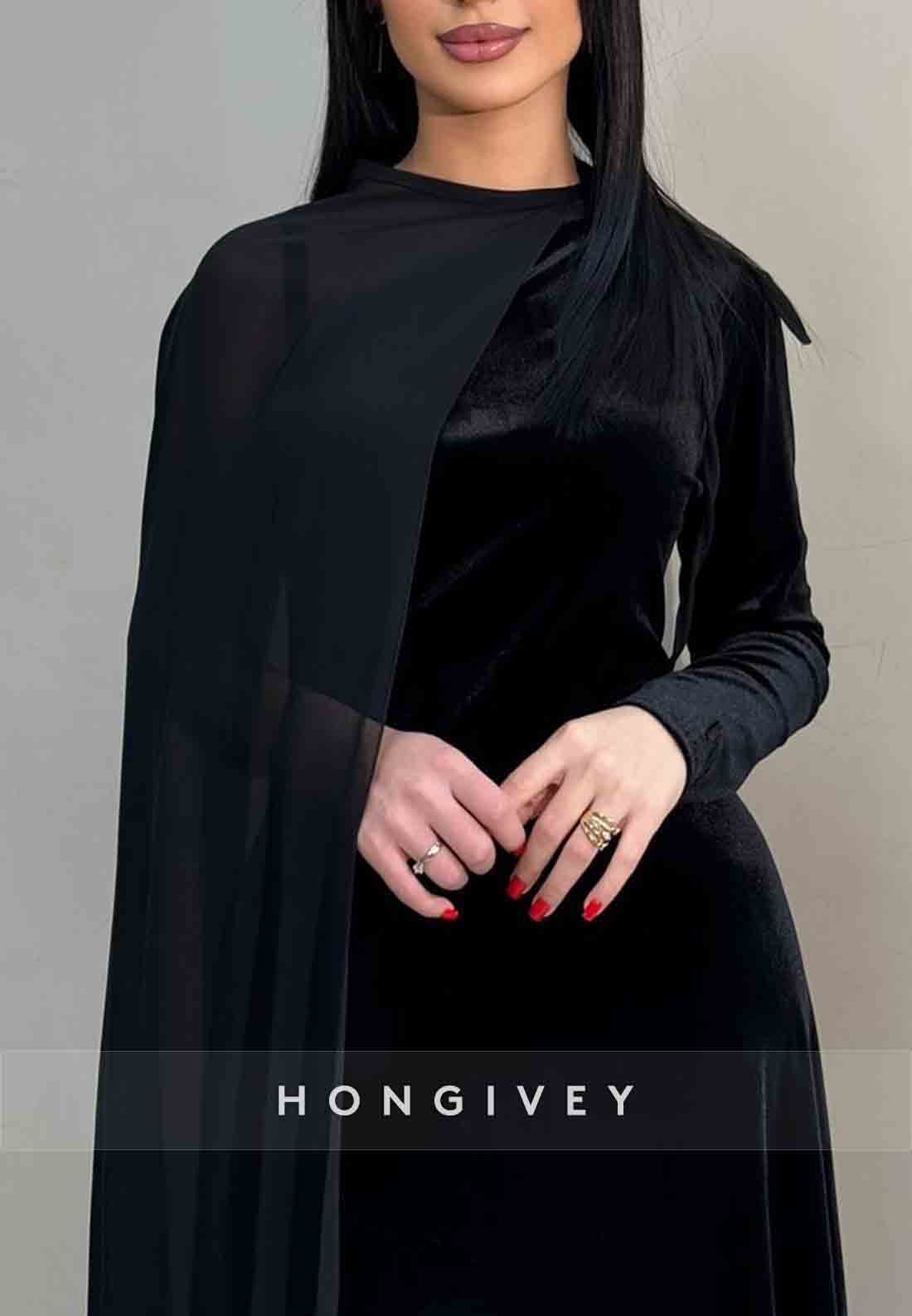 Velvet Side Draping Formal Gowns Floor-Length Pleated A-Line Evening Gowns