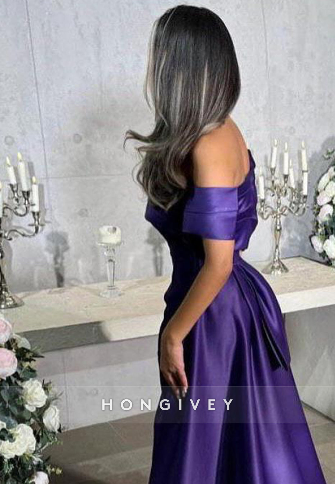 Regency Off the Shoulder Court Train Sheath Pleated Evening Gown