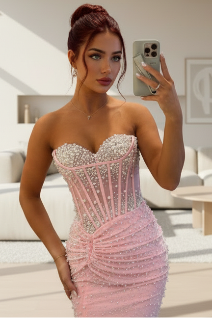 Mermaid Sweetheart Pink Prom Dress with Beading