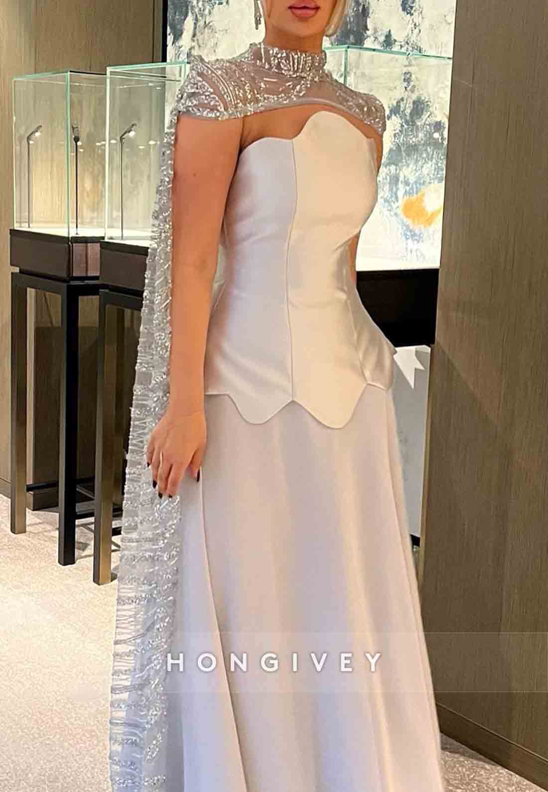 A-Line Cloak A-Line with Metallic Yarn Sleeveless Pleated Evening Gown