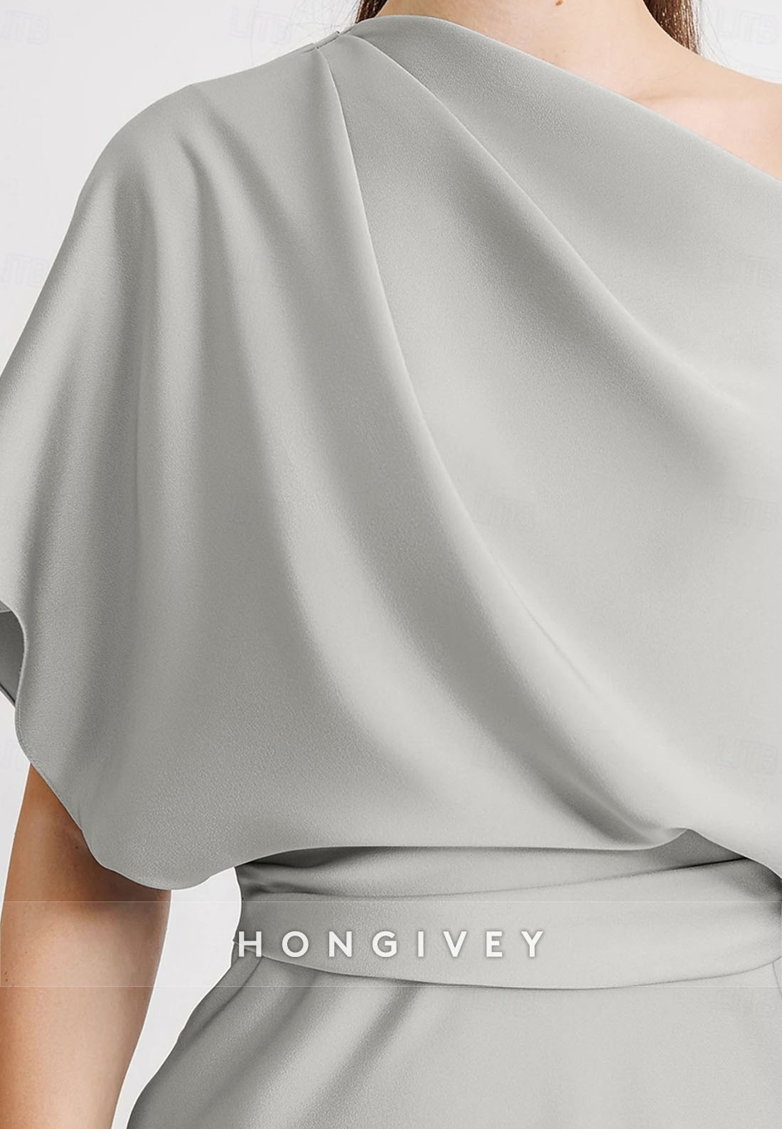 Simple Wedding Guest Dresses Sheath Floor-Length One Shoulder Flutter Sleeves Pleated Evening Gown