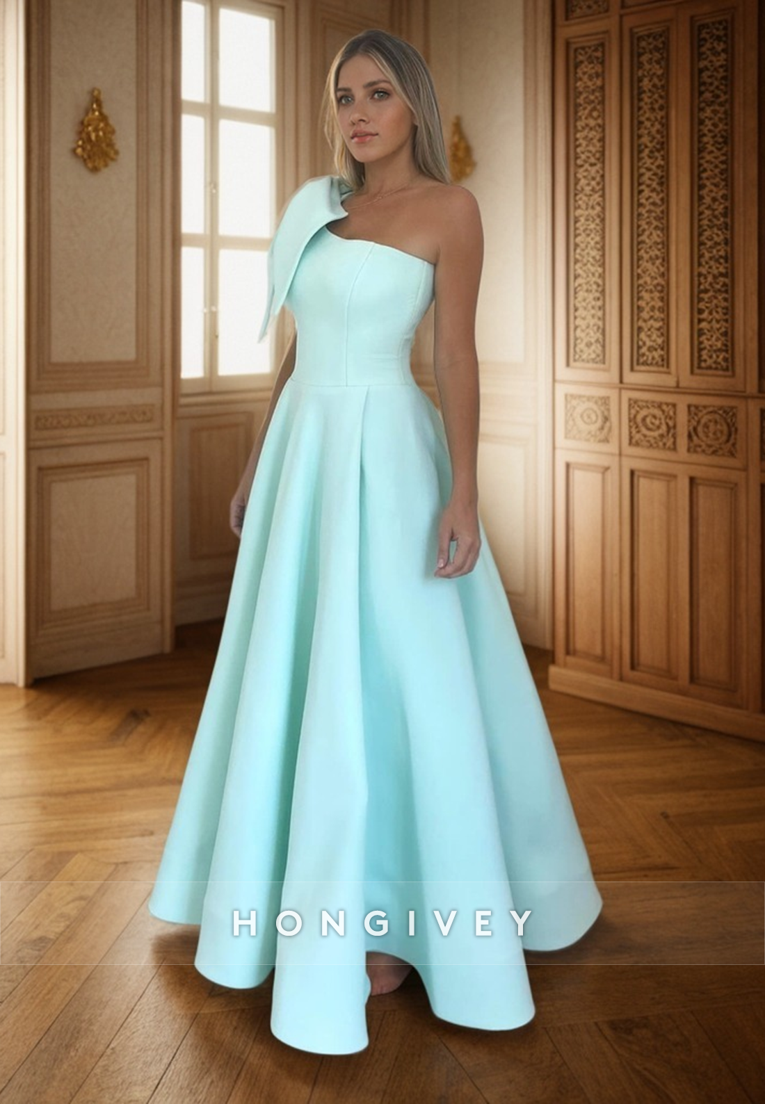 L2989 - Satin A-Line One Shoulder Floor-Length Party Prom Evening Dres L2989 - Satin A-Line One Shoulder Floor-Length Party Prom Evening Dres