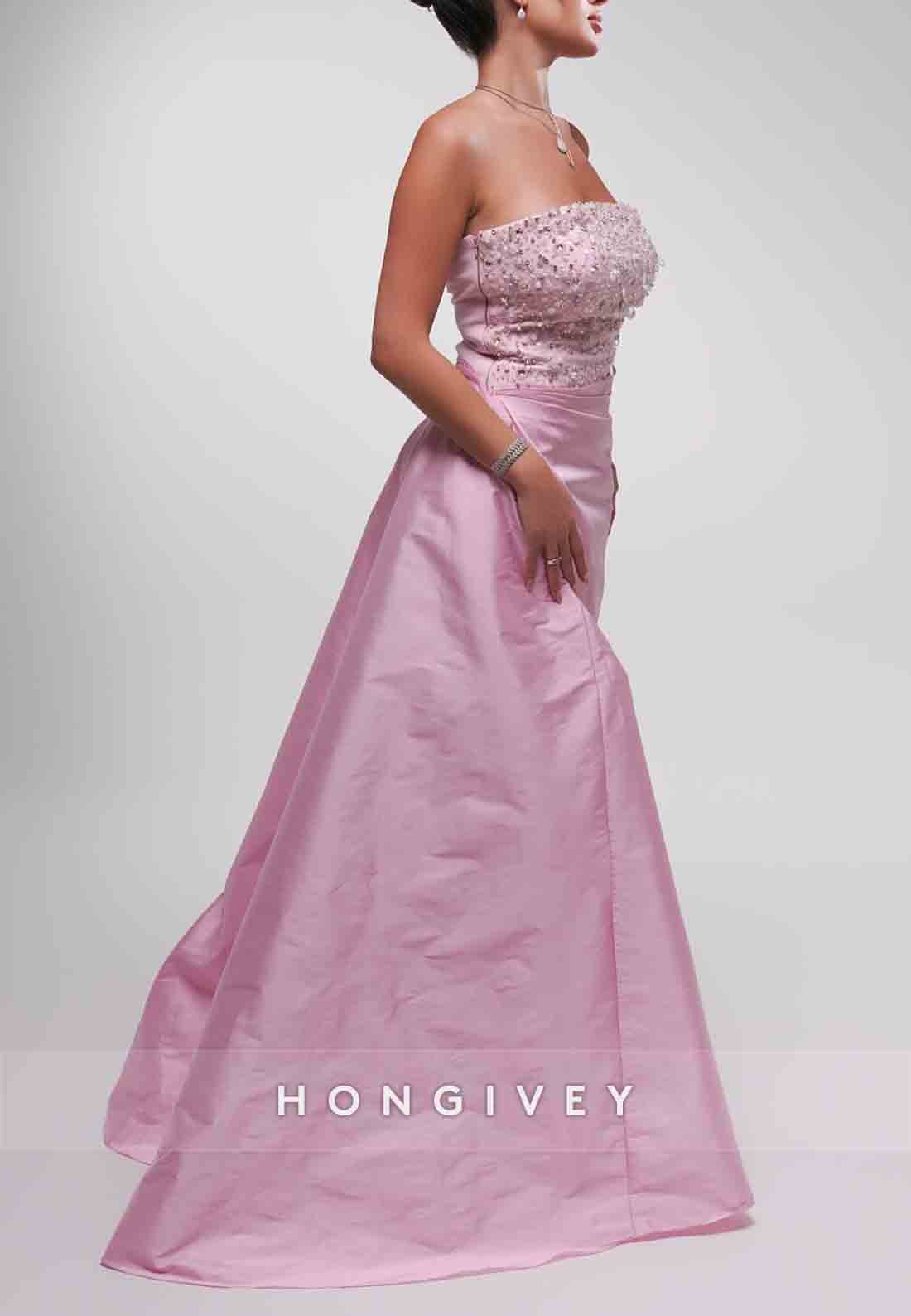 Sheath Pleated Side Draping Floor-Length Sleeveless Beading Evening Gowns