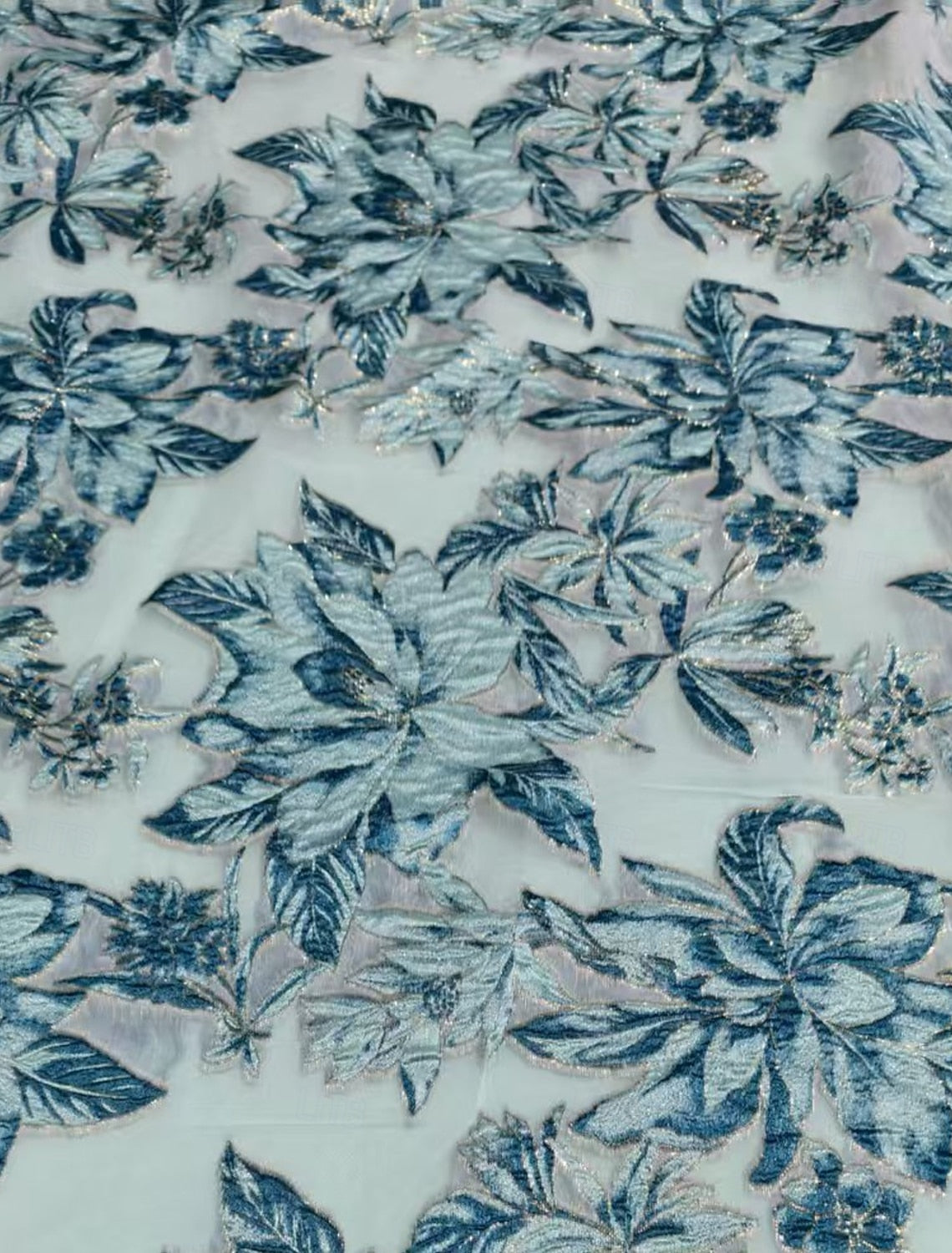 Blue Floral Print Half Sleeve A-Line Tea-Length Evening Dress